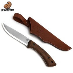 BEAVERCRAFT - BeaverCraft BSH1 Dune Ceviz Saplı Deri Kılıflı Kamp ve Av Bıçağı