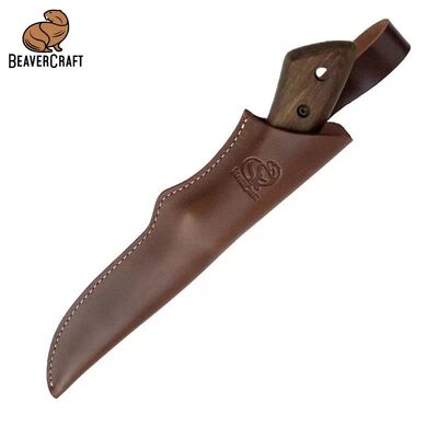 BeaverCraft BSH1 Dune Ceviz Saplı Deri Kılıflı Kamp ve Av Bıçağı