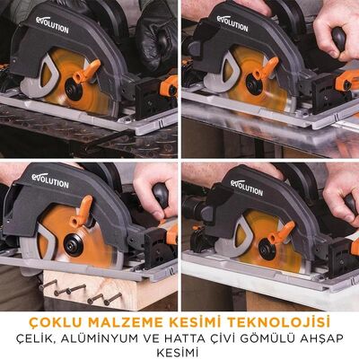 Evolution 027-0003A R185CCSX+ Circular Saw with TCT Multi-Material Cutting Blade, 185mm
