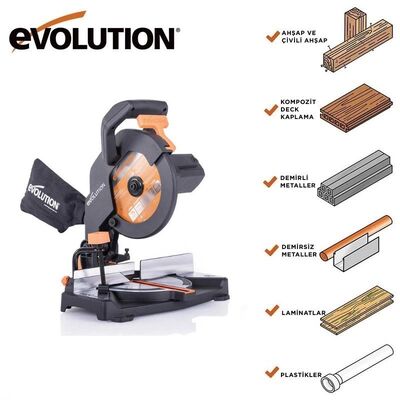 Evolution 046-0003A R210CMS Compound Mitre Saw With TCT Multi-Material Cutting Blade, 210mm 1200w