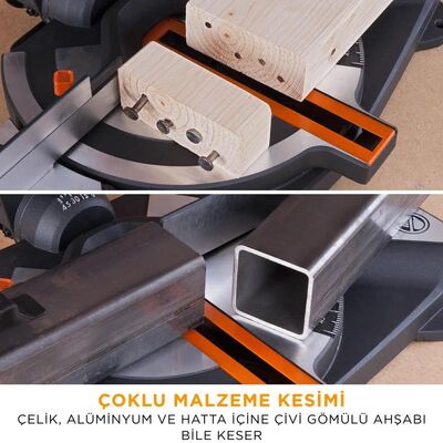 Evolution 046-0003A R210CMS Compound Mitre Saw With TCT Multi-Material Cutting Blade, 210mm 1200w
