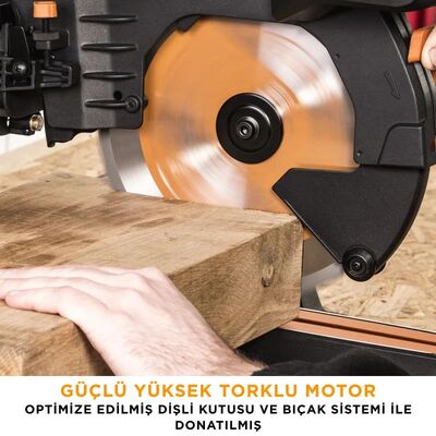 Evolution 053-0003B R255SMS-DB+ Çift Eğimli Kızaklı Bileşik Gönye Kesme Makinesi, 255mm