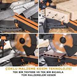 Evolution 053-0003B R255SMS-DB+ Çift Eğimli Kızaklı Bileşik Gönye Kesme Makinesi, 255mm - 14