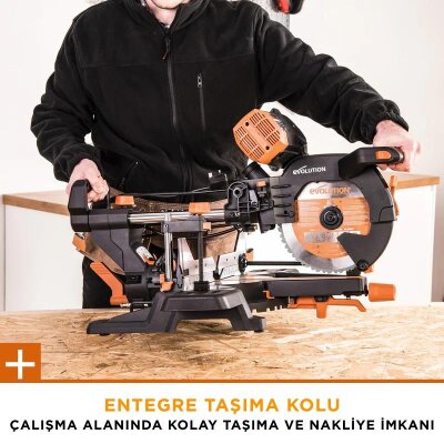 Evolution 053-0003B R255SMS-DB+ Çift Eğimli Kızaklı Bileşik Gönye Kesme Makinesi, 255mm - 19