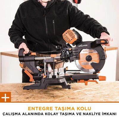 Evolution 053-0003B R255SMS-DB+ Double Bevel Sliding Compound Mitre Saw, 255mm