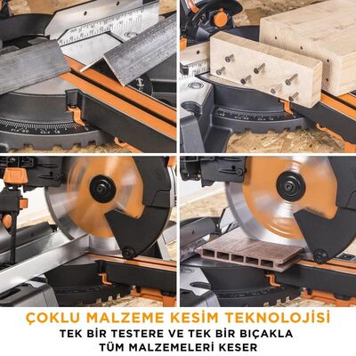 Evolution 053-0003B R255SMS-DB+ Double Bevel Sliding Compound Mitre Saw, 255mm