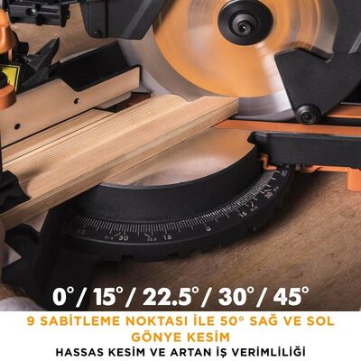 Evolution 053-0003B R255SMS-DB+ Double Bevel Sliding Compound Mitre Saw, 255mm