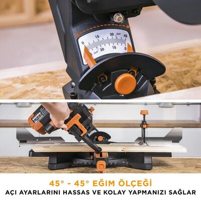 Evolution 053-0003B R255SMS-DB+ Double Bevel Sliding Compound Mitre Saw, 255mm