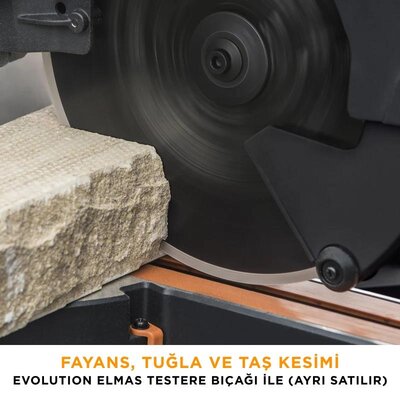 Evolution 053-0003B R255SMS-DB+ Double Bevel Sliding Compound Mitre Saw, 255mm