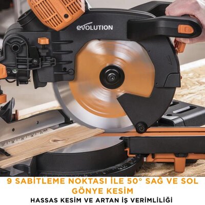 Evolution 053-0003B R255SMS-DB+ Double Bevel Sliding Compound Mitre Saw, 255mm