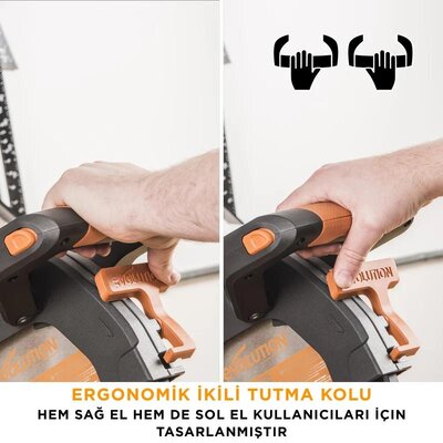 Evolution 053-0003B R255SMS-DB+ Double Bevel Sliding Compound Mitre Saw, 255mm