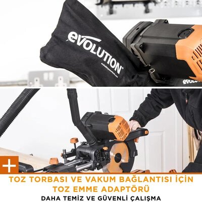 Evolution 053-0003B R255SMS-DB+ Double Bevel Sliding Compound Mitre Saw, 255mm