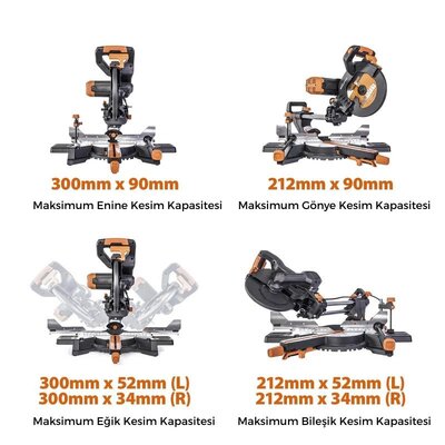 Evolution 053-0003B R255SMS-DB+ Double Bevel Sliding Compound Mitre Saw, 255mm