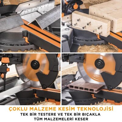Evolution 053-0003B R255SMS-DB+ Double Bevel Sliding Compound Mitre Saw, 255mm - 14