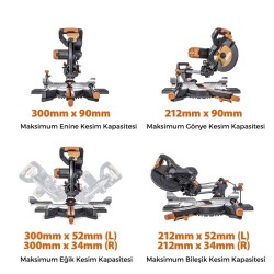 Evolution 053-0003B R255SMS-DB+ Double Bevel Sliding Compound Mitre Saw, 255mm - 21