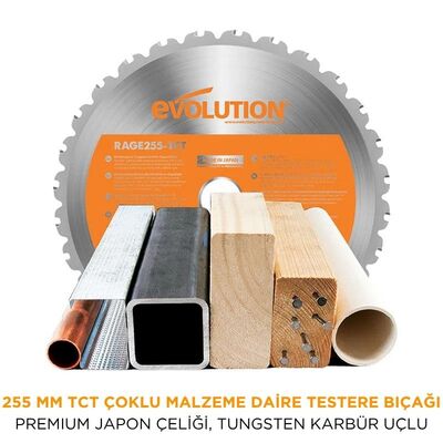 Evolution 119-0013 R255TBL+ Portable Jobsite Table Saw with 255mm TCT Multi-material Blade