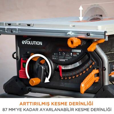 Evolution 119-0013 R255TBL+ Portable Jobsite Table Saw with 255mm TCT Multi-material Blade