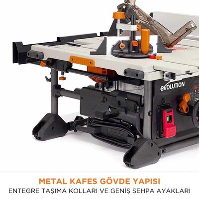 Evolution 119-0013 R255TBL+ Portable Jobsite Table Saw with 255mm TCT Multi-material Blade
