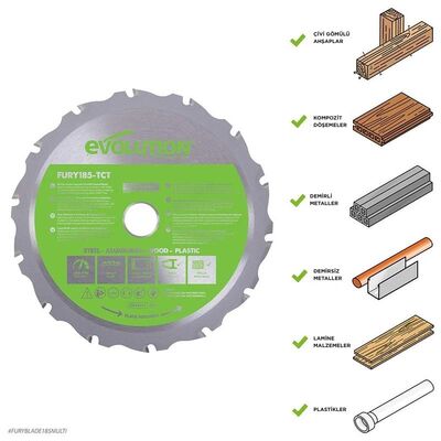 Evolution F185TCT-16CS Multi-Material Cutting 16T Circular Saw Blade, 185mm