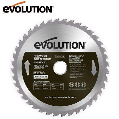 Evolution FW210TCT-40 Fine Wood Cutting mitre Saw Blade 40T, 210mm