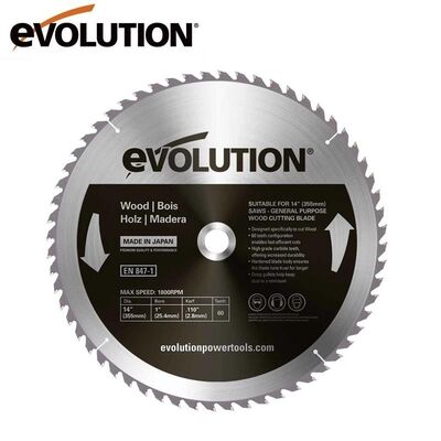 Evolution GW355TCT-60 Wood Cutting Chop Saw Blade, 355mm