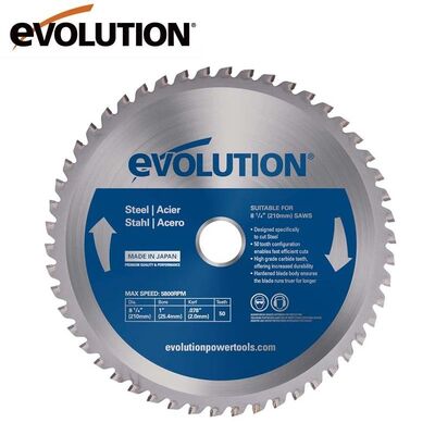 Evolution M210TCT-50MS Mild Steel Cutting 50T TCT Mitre Saw Blade, 210mm