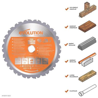 Evolution R185TCT-20CS Multi-Material Cutting 20T Blade, 185mm