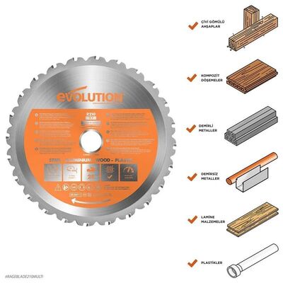 Evolution R210TCT-24MS Çoklu Malzeme için Daire Testere Bıçağı, 210mm