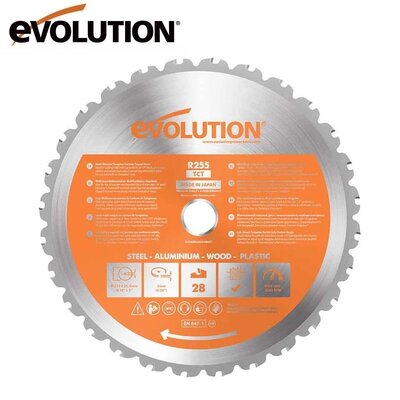 Evolution R255TCT-28MS Multi-Material Cutting 28T Mitre & Table Saw Blade, 255mm