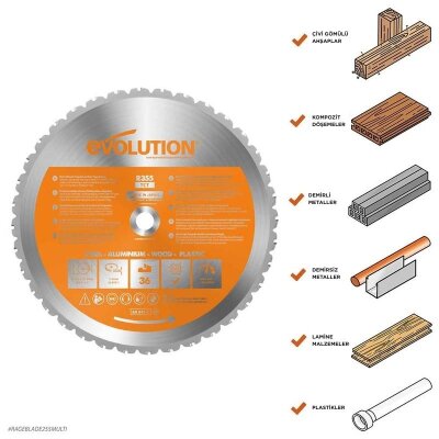 Evolution R355TCT-36MS Çoklu Malzeme için Daire Testere Bıçağı, 355mm - 2