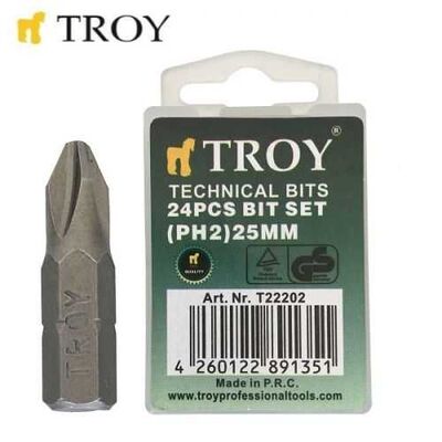 TROY 22202 Bits Uç Seti (PH2x25mm, 24 Adet)