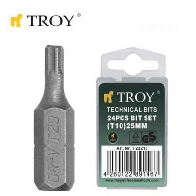 TROY 22213 Cr-V Bits Set, T10x25mm, 24 Pcs