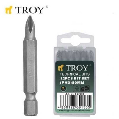 TROY 22222 Cr-V Bits Set, PH2x50mm, 12 Pcs - 1