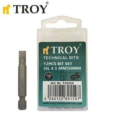 TROY 22226 Cr-V Bits Set, SL 4,5x50mm, 12 Pcs - 1
