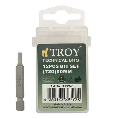 TROY 22241 Torx Bits Uç Seti (T20x50mm, 12 Adet) - 1