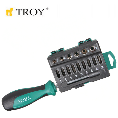 TROY 22316 Replaceable Bit Socket Screwdriver, 16Pcs