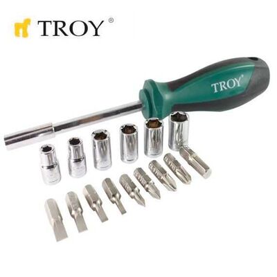 TROY 22316 Replaceable Bit Socket Screwdriver, 16Pcs