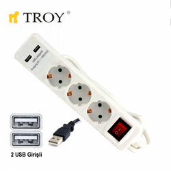KAMPANYA - TROY 24023 USB Girişli Üçlü Grup Priz ve Uzatma Kablosu