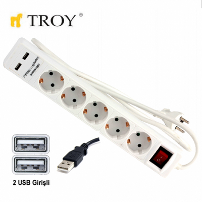 TROY 24025 5 Way Extension Cord w. USB - 1
