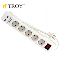 TROY 24025 5 Way Extension Cord w. USB - 2