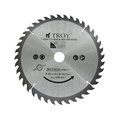 TROY 25204 Ahşap Dairesel Testere Bıçağı Ø255mm x 40T - 1