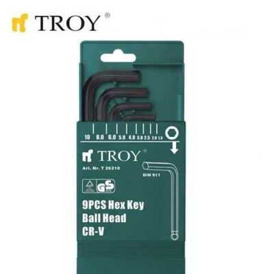 TROY 26210 Hex Key Set, Ball Head, 9 Pcs