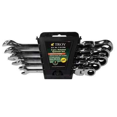 TROY 21700 Ratchet Spanner Set with Swivel Heads, 5 Pcs